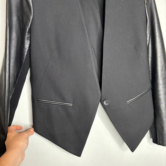 Helmut Lang Smoking Wool Leather Sleeve Cropped Tuxedo Blazer - Picture 6 of 6